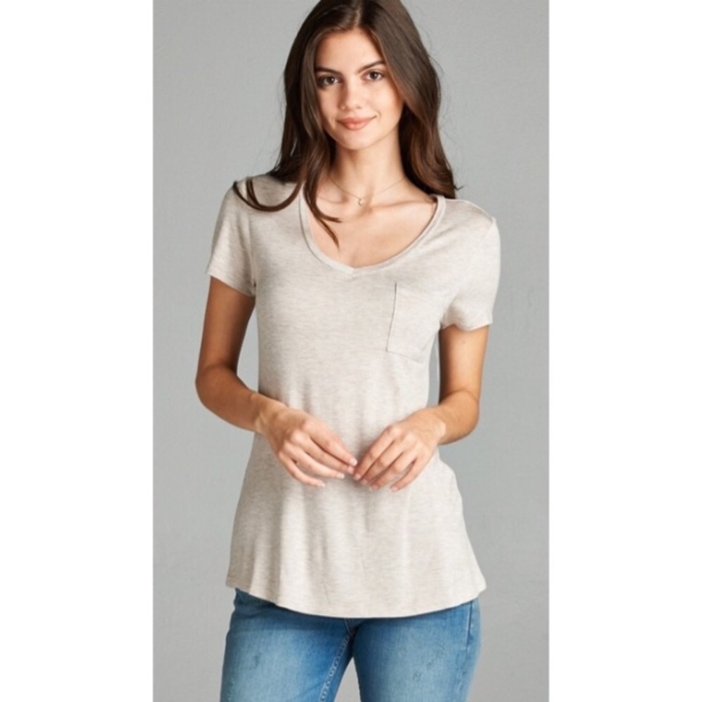 Basic Oatmeal V Neck Tee
